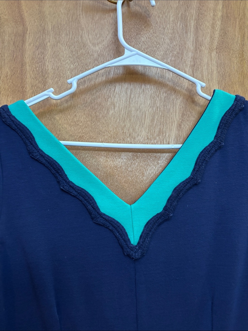Lilly Pulitzer Navy Dress with Teal Center Panel and Scalloped Trim - Picture 5 of 7